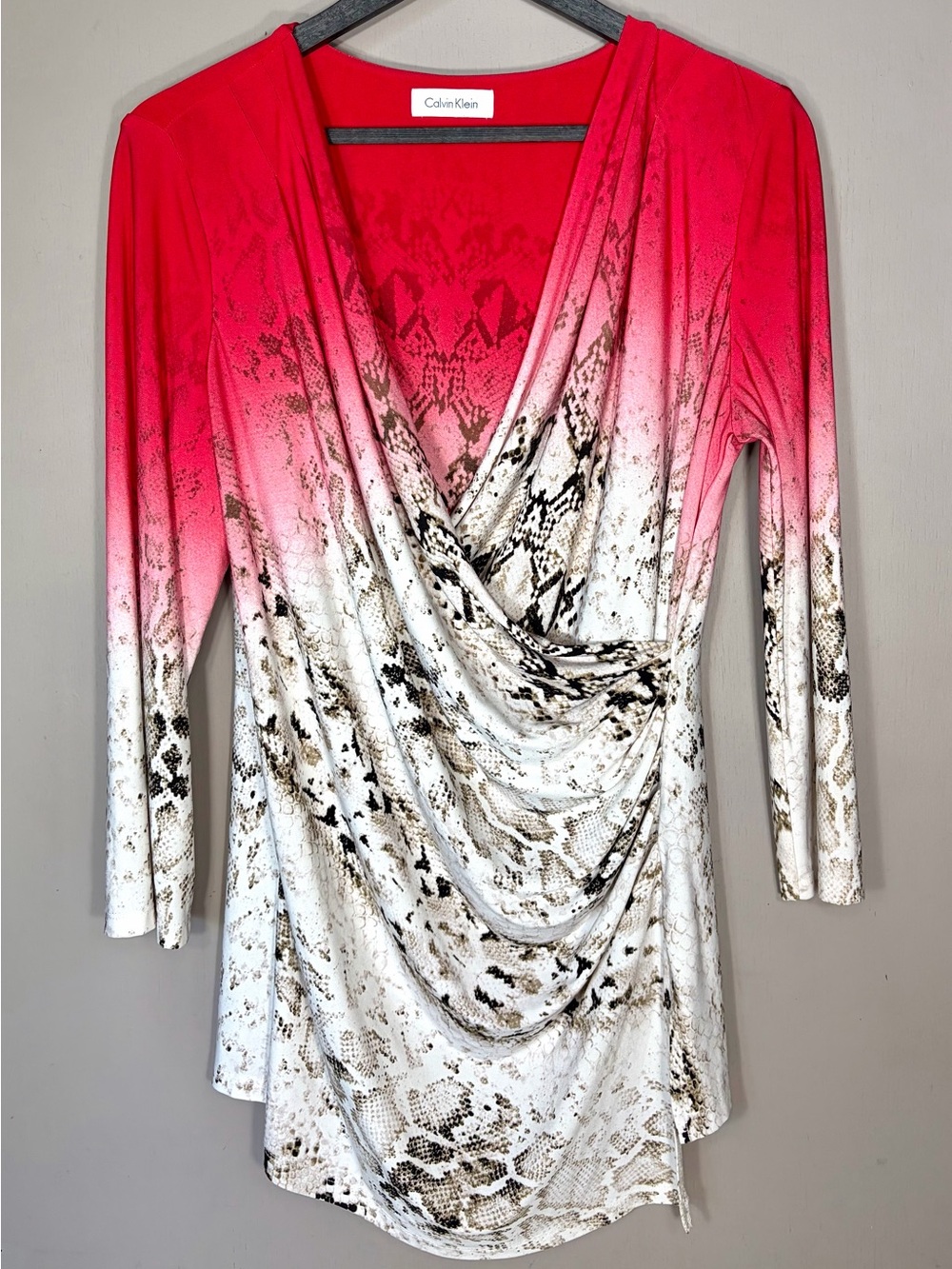 CALVIN KLEIN Snake-Print Draped Wrap Top
